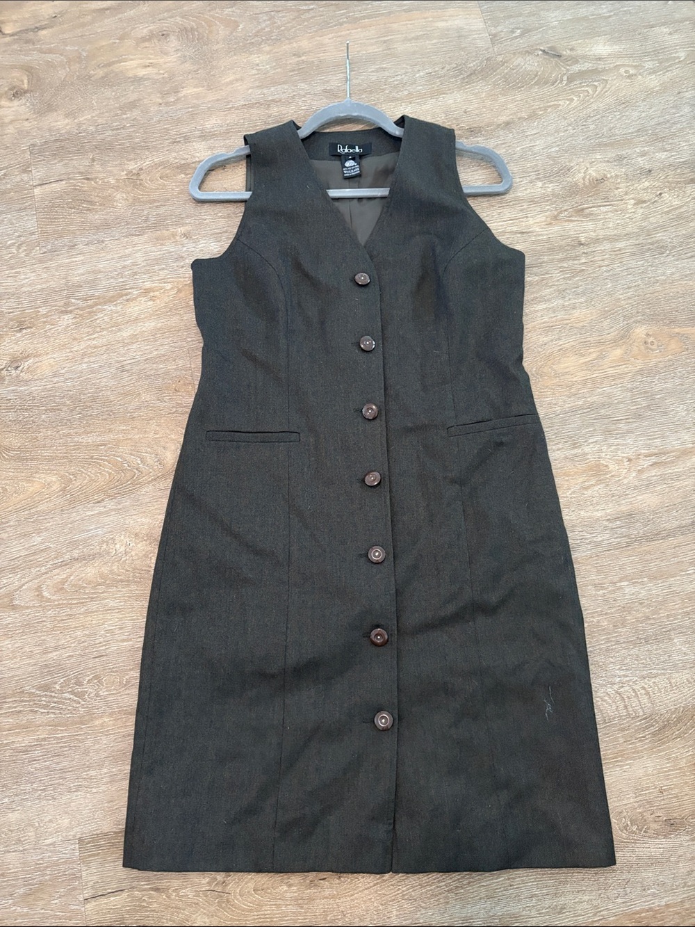 Green/Brown/Black Tailored Button-Front Sheath Dress